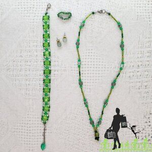 BFD Beaded Set of Jewelry In Green Tones